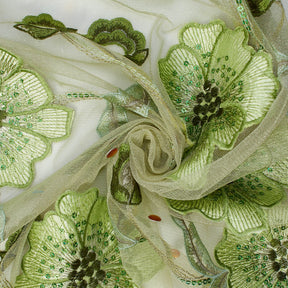Sequin Floral Embroidered Mesh With Rhinestones On Mesh Fabric SV581589 Sage Green 3