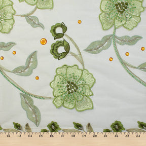 Sequin Floral Embroidered Mesh With Rhinestones On Mesh Fabric SV581589 Sage Green 4