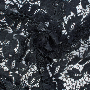 Floral Vine Guipure French Venice Lace Fabric SV581276 Black 2