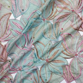Beaded Floral Embroidery With Rhinestones Sequins On Mesh Fabric SV581201 1