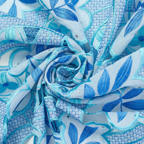 Rhinestone Floral Leaf Geometric Embroidered Voile Lace Fabric SV581663 1