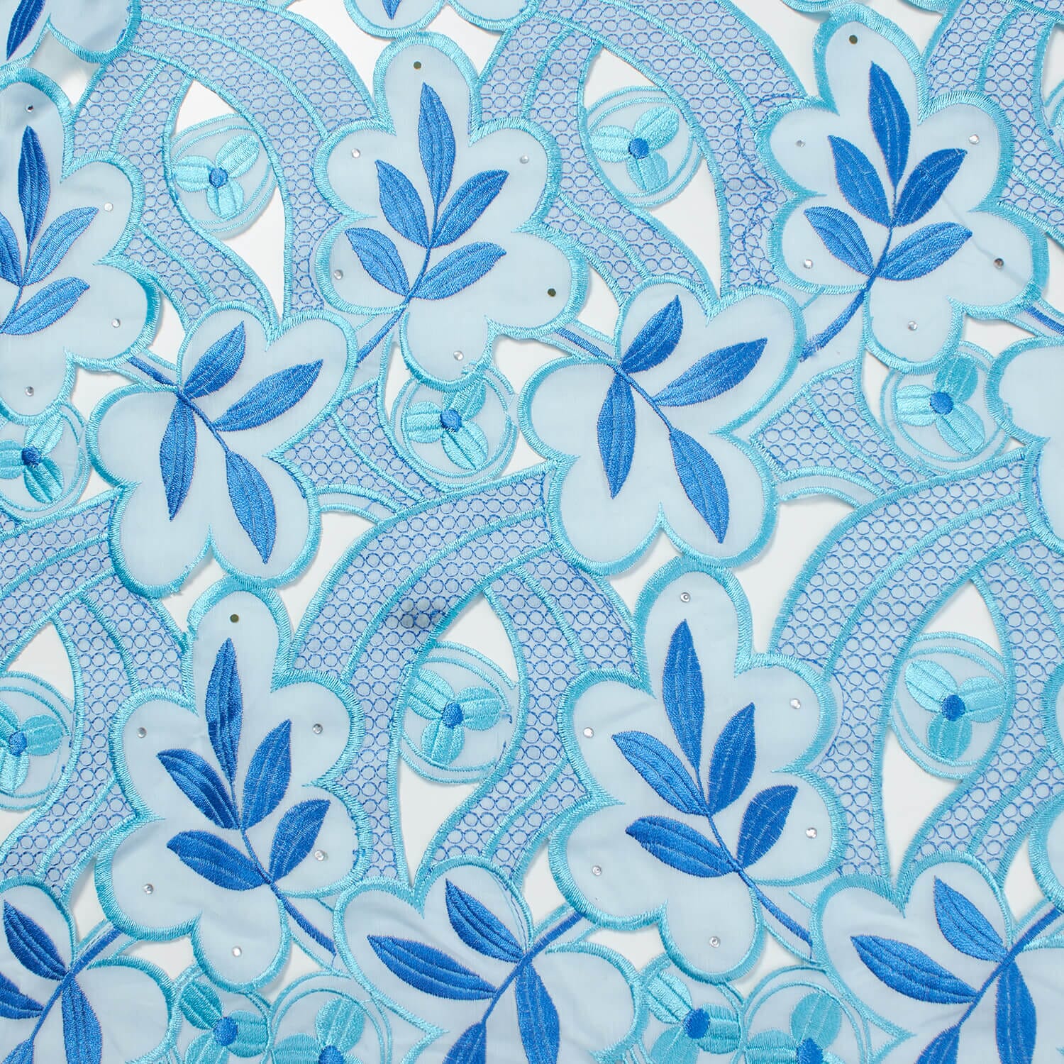 Rhinestone Floral Leaf Geometric Embroidered Voile Lace Fabric SV581663 2