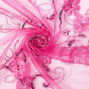 Rhinestone Floral Ribbon With Corded Sequined Vines On Mesh Fabric SV581646 Fuchsia 3