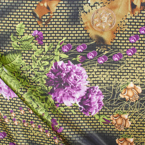 Bricked Geometric Floral Printed Silk Charmeuse Fabric SV581999 1