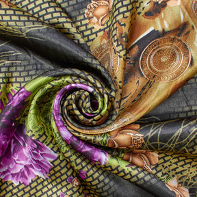Bricked Geometric Floral Printed Silk Charmeuse Fabric SV581999 2