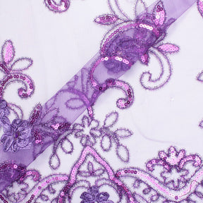 Rhinestone Floral Ribbon With Corded Sequined Vines On Mesh Fabric SV581761 Violet 1