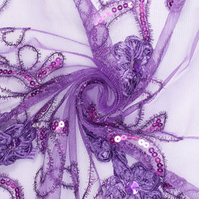 Rhinestone Floral Ribbon With Corded Sequined Vines On Mesh Fabric SV581761 Violet 2