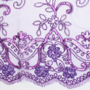 Rhinestone Floral Ribbon With Corded Sequined Vines On Mesh Fabric SV581761 Violet 4