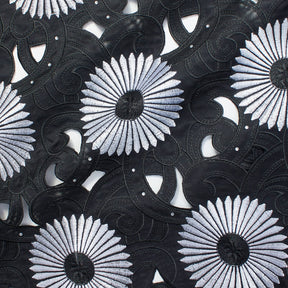 Silver Sunflower Corded Black Organza Lace Fabric SV576369 1