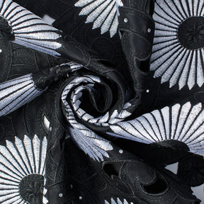 Silver Sunflower Corded Black Organza Lace Fabric SV576369 3