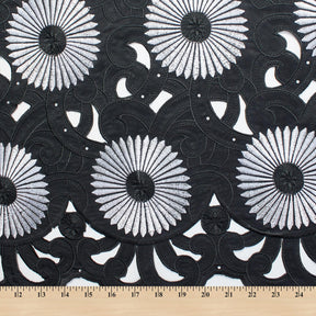 Silver Sunflower Corded Black Organza Lace Fabric SV576369 4