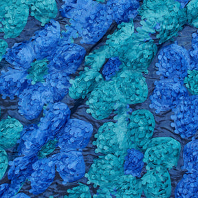 Pinked Edge Taffeta Rosette On Mesh Fabric SV581565 Navy Blue / Teal 1