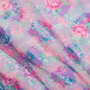 Rosey Embroidered Flowers On Floral Printed Organza Fabric SV581641 1