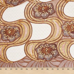 Gardenia Floral Sequin Embroidery On Mesh Fabric SV580983 Orange 2