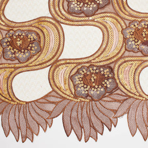 Gardenia Floral Sequin Embroidery On Mesh Fabric SV580983 Orange 1