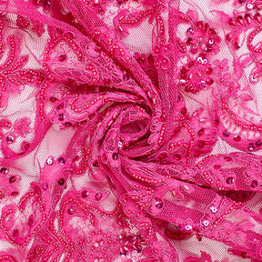 Floral Corded Embroidery With Sequins Beads On Mesh Fabric SV581704 3