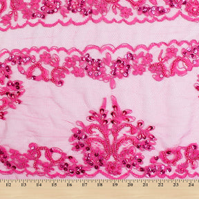 Floral Corded Embroidery With Sequins Beads On Mesh Fabric SV581704 4