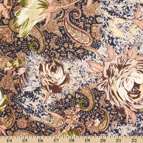 Floral Paisley Printed Tissue Faille Fabric SV581710 Black / Beige 3