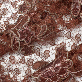 Brown Chemical Floral Taffeta Metallic Embroidery Sequins Fabric SV576092 1