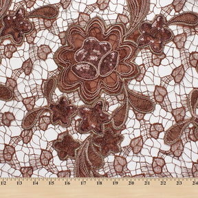 Brown Chemical Floral Taffeta Metallic Embroidery Sequins Fabric SV576092 3
