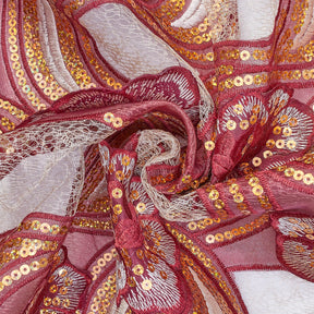 Floral Swirl Patch Chemical Lace Fabric SV576464 Burgundy 3