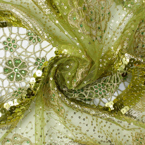 Circle Chemical Embroidery Patchwork W Sequins On Embroidered Mesh Fabric SV576178 Olive 3