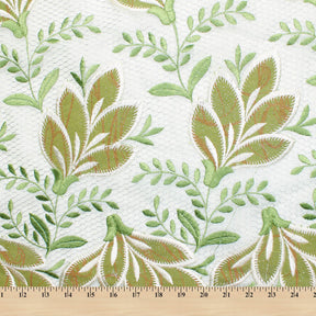 Gold Sparkled Mint Leaves Metallic Embroidery Lace Fabric SV581786 Mint 4
