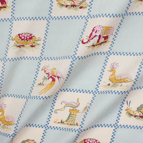 Checkered Animal Print Charmeuse Satin Geometric Jacquard Fabric SV581669 Ivory / Light Blue 1