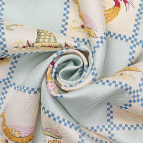 Checkered Animal Print Charmeuse Satin Geometric Jacquard Fabric SV581669 Ivory / Light Blue 2