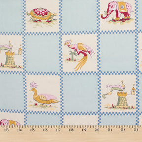 Checkered Animal Print Charmeuse Satin Geometric Jacquard Fabric SV581669 Ivory / Light Blue 3