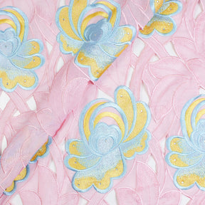 Rhinestone Embroidered Floral Leaves On Voile Fabric SV581585 1