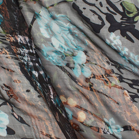 Floral Medley Burnout Silk Satin On Chiffon Fabric SV582009 1