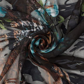 Floral Medley Burnout Silk Satin On Chiffon Fabric SV582009 2
