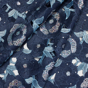 Floral Organza Embroidery Lace With Sequins Fabric SV576129 Navy 1