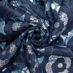 Floral Organza Embroidery Lace With Sequins Fabric SV576129 Navy 3