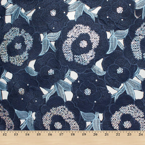 Floral Organza Embroidery Lace With Sequins Fabric SV576129 Navy 4