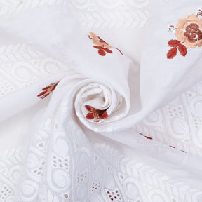 Spring Sequin Embroidered Flowers On Eyelet Voile Fabric SV581067 White / Pink 6