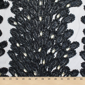 Leaf Beaded Sequins With Rhinestones On Embroidered Mesh Fabric SV581988 3