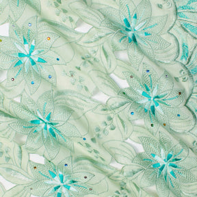 Mint Lily Rhinestone Embroidery Lace Fabric SV576233 1