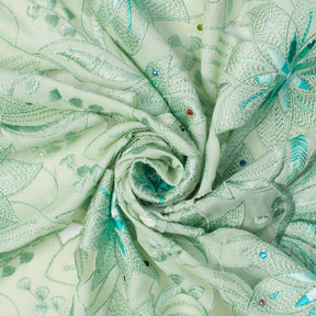 Mint Lily Rhinestone Embroidery Lace Fabric SV576233 3