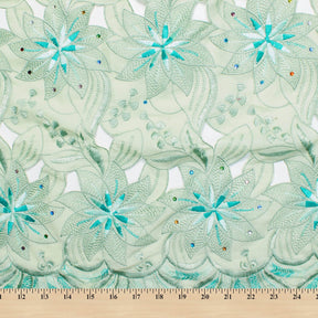Mint Lily Rhinestone Embroidery Lace Fabric SV576233 4