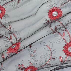 Sunflower Floral Corded Sequined Ribbon On Mesh Fabric SV581983 1