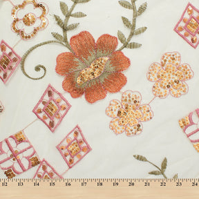 Geometric Floral Embroidery On Mesh Fabric SV580974 2