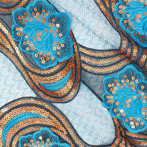 Gardenia Floral Sequin Embroidery On Mesh Fabric SV581016 Turquoise 1
