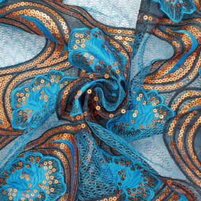 Gardenia Floral Sequin Embroidery On Mesh Fabric SV581016 Turquoise 2