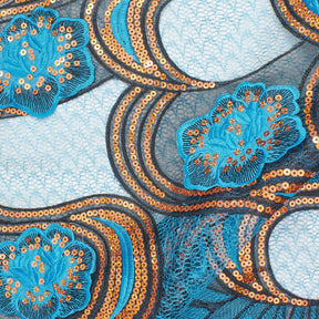 Gardenia Floral Sequin Embroidery On Mesh Fabric SV581016 Turquoise 3