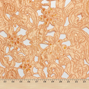 Peach Corded Floral Taffeta Fabric SV580937 4