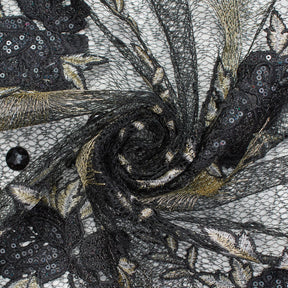Black Floral Embroidered Rhinestone Rose On Mesh Fabric SV580996 2