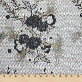 Black Floral Embroidered Rhinestone Rose On Mesh Fabric SV580996 3