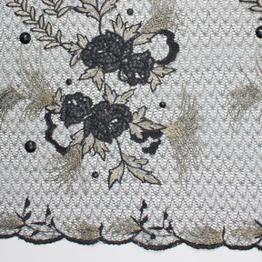 Black Floral Embroidered Rhinestone Rose On Mesh Fabric SV580996 4